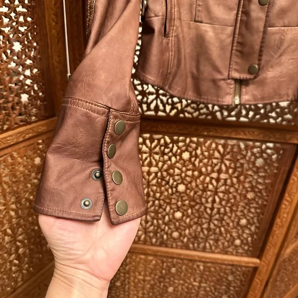 🚺 Anthropologie Hei Hei cognac brown vegan leather jacket - Picture 6 of 15